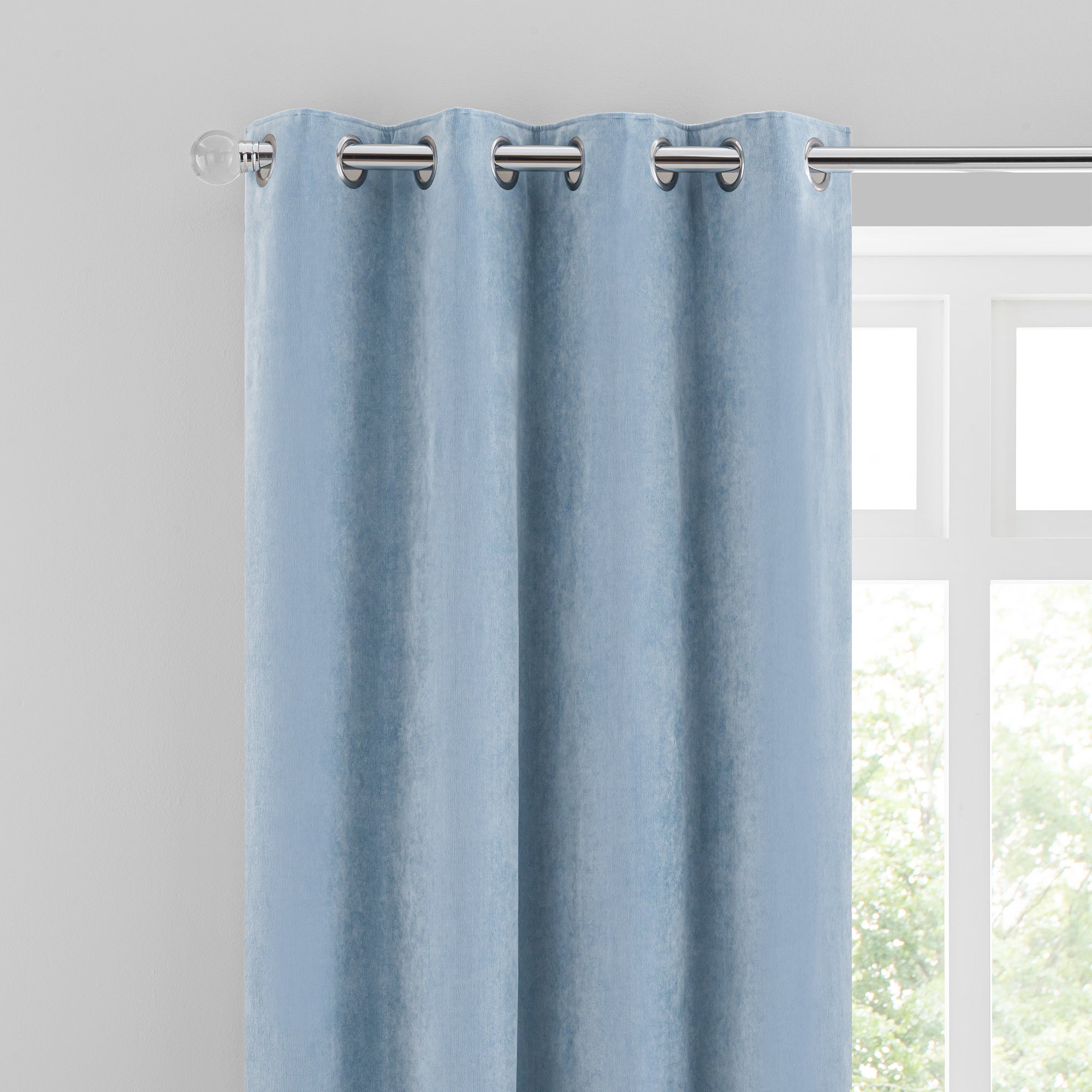 Margot Velour Ashley Blue Eyelet Curtains Dunelm