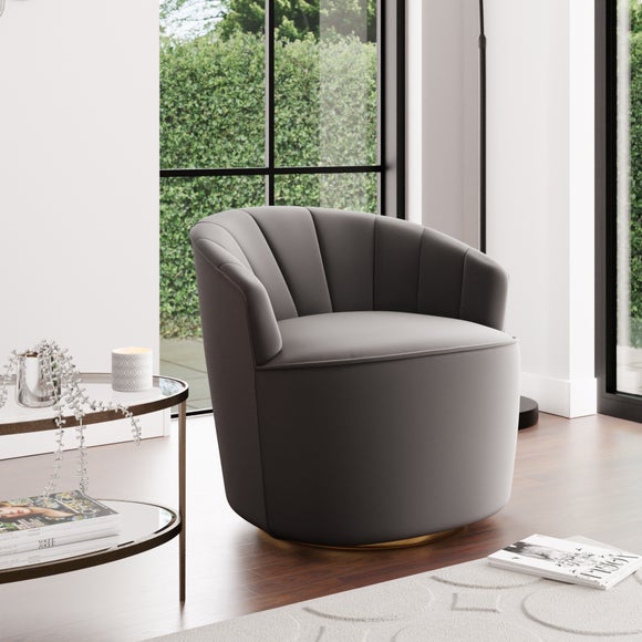 £179.00 for Matilda velvet swivel chair grey | deal-direct.co.uk