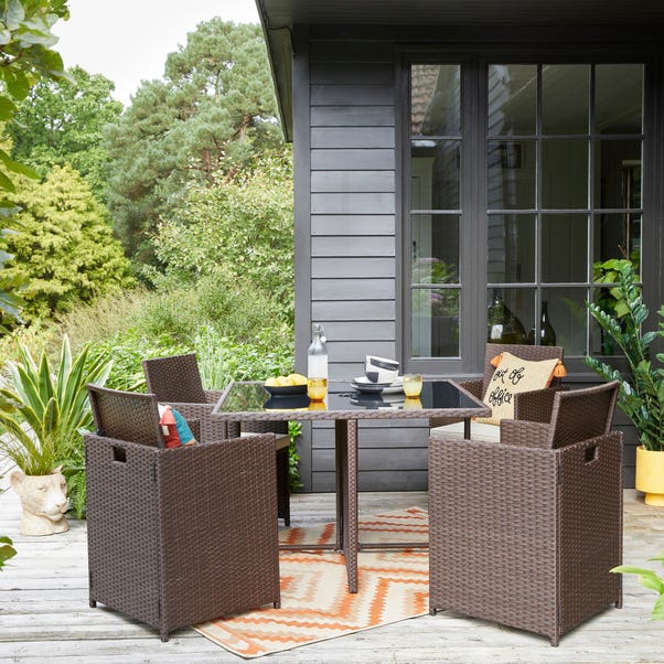 St Lucia 4 Seater Brown Cube Dining Set, St Lucia Wicker Outdoor Furniture