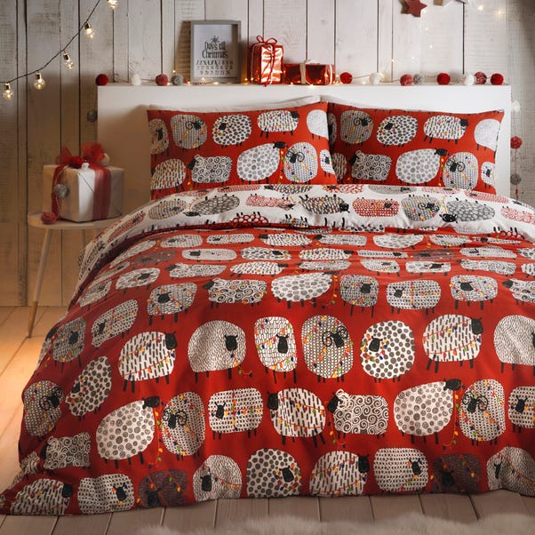 Fusion Dotty Sheep Red Reversible Duvet Cover and Pillowcase Set  undefined