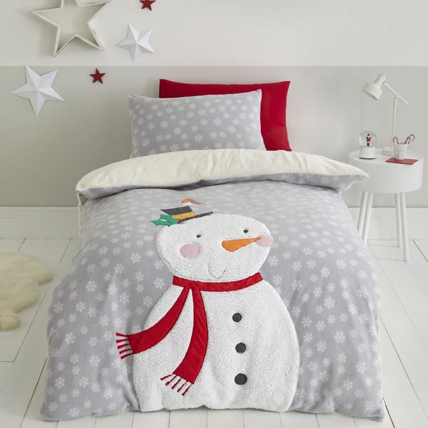 Catherine Lansfield Grey Cosy Snowman Duvet Cover and Pillowcase Set  undefined