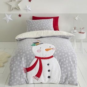 Catherine Lansfield Grey Cosy Snowman Duvet Cover and Pillowcase Set
