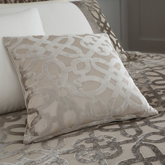 Catherine Lansfield Natural Lattice Cut Velvet Cushion Dunelm