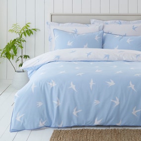 Coastal Birds Blue Reversible Duvet Cover and Pillowcase Set