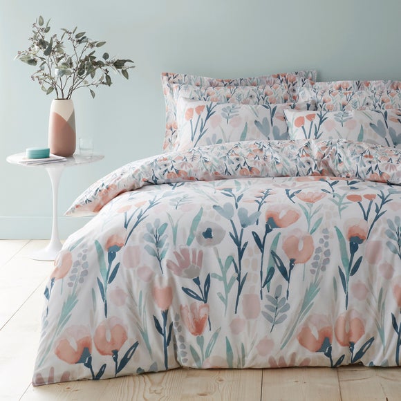 Dunelm Floral Cotton Pink, Blue and White 260x220cm Emmie Reversible Duvet Cover and Pillowcase Set