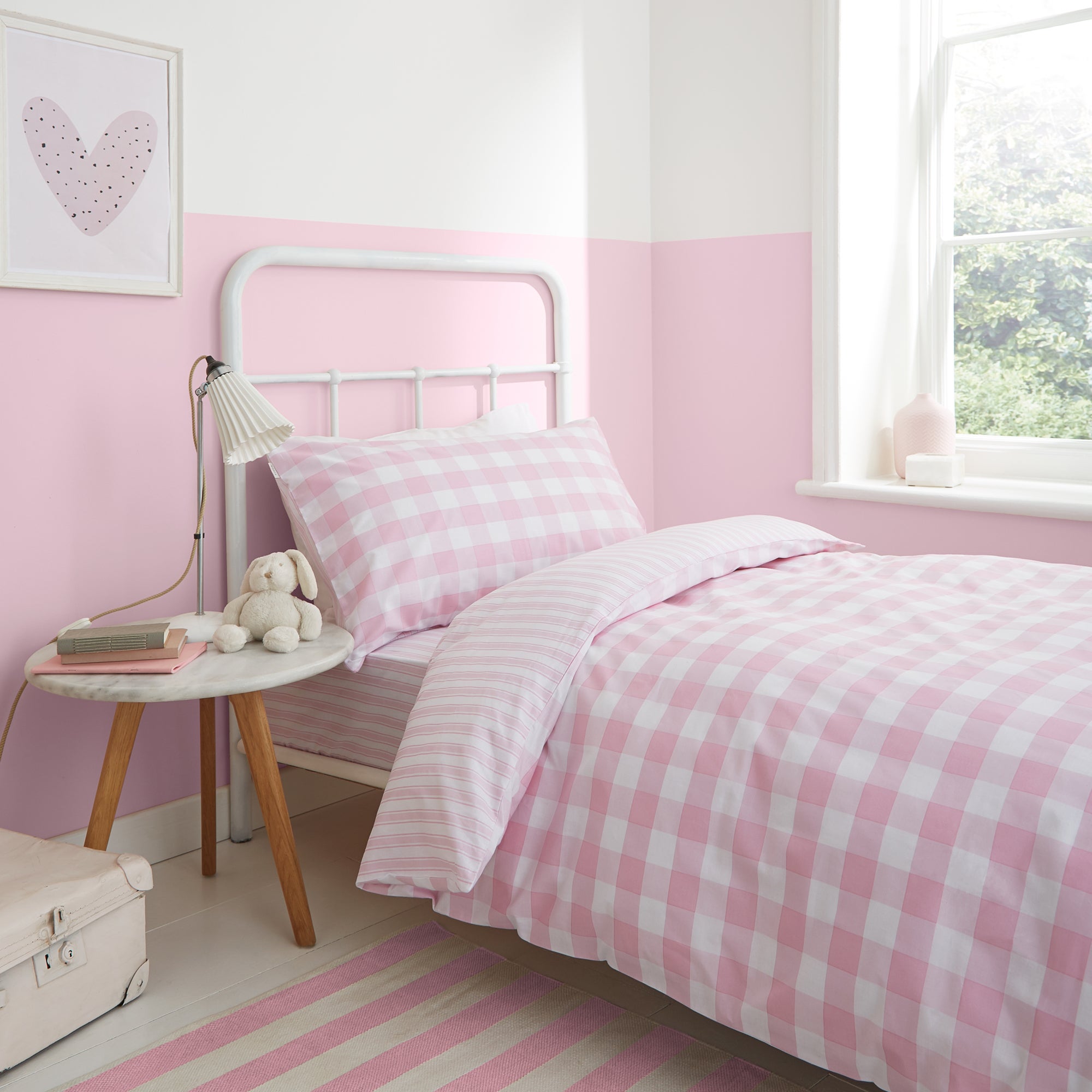 Bianca Check And Stripe 100 Cotton Pink Duvet Cover And Pillowcase Set Pink
