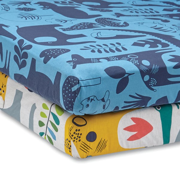 Elements Jungle Pack of 2 100% Cotton Fitted Sheets image 1 of 5