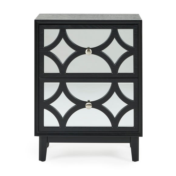 Delphi Black 2 Drawer Bedside Table Dunelm