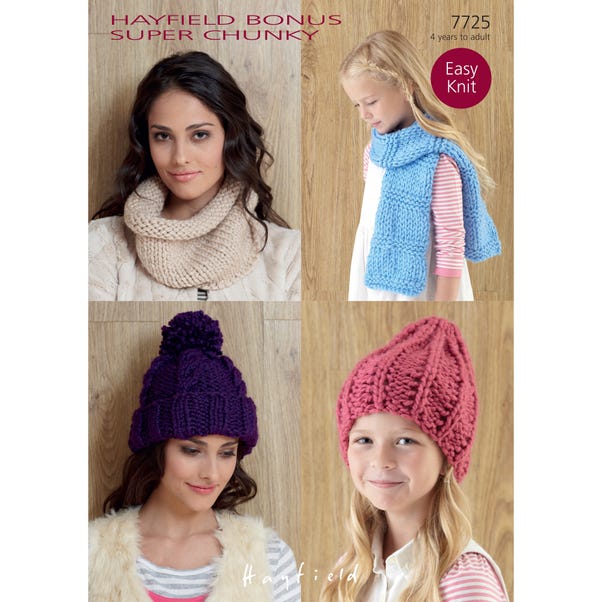 Hayfield 7725 Bonus Super Chunky Chunky Hats and Scarves Leaflet image 1 of 1