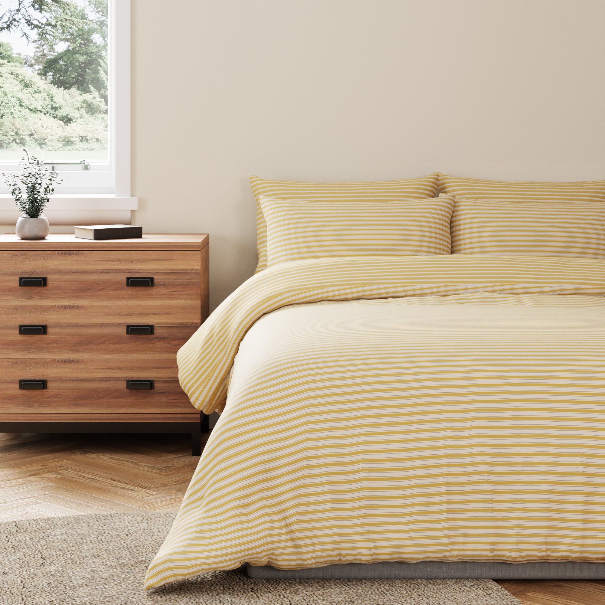 Photo of Bellamy yellow striped anti bacterial duvet cover and pillowcase set yellow