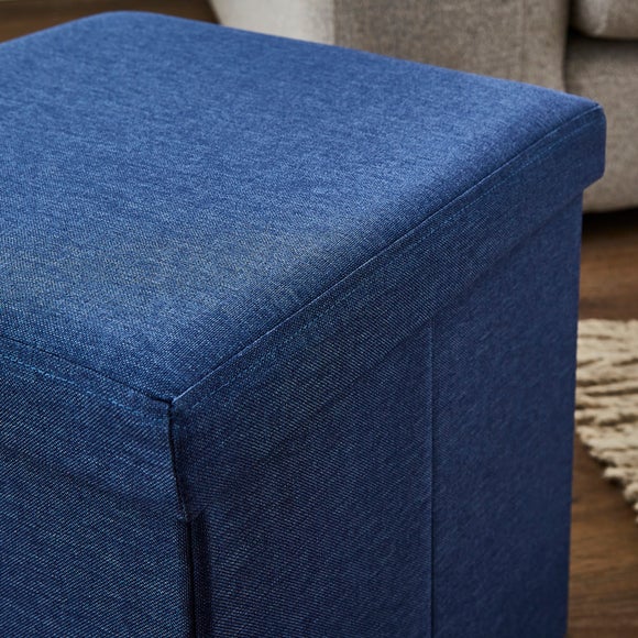 Foldable Navy Cube Ottoman Dunelm