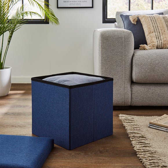 Foldable Navy Cube Ottoman Dunelm