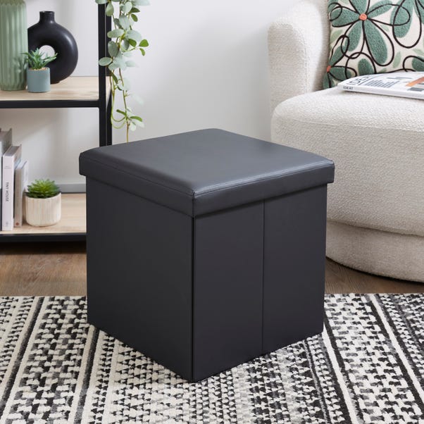 Faux Leather Cube Ottoman Black image 1 of 1