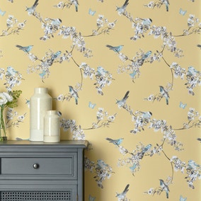 Beautiful Birds Yellow Wallpaper