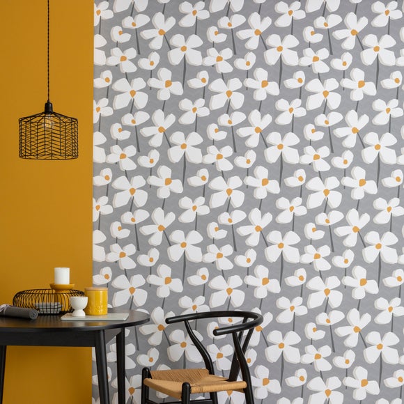 NextWall Retro Yellow And Gray Floral Vinyl Peel  Stick Wallpaper Roll  Covers 3075 Sq Ft NW35203  The Home Depot