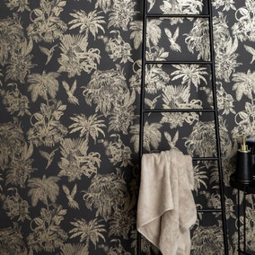 Amazonia Gold and Charcoal Wallpaper