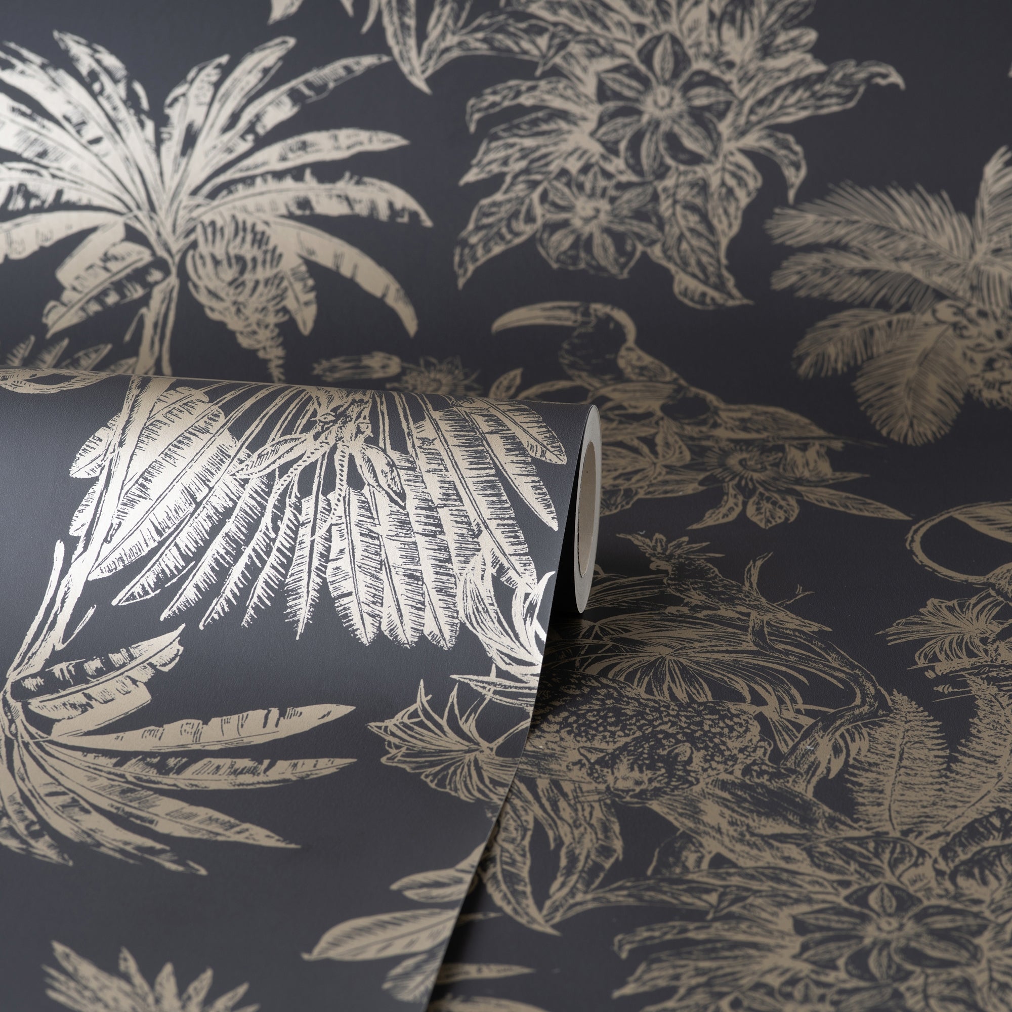 Amazonia Gold and Charcoal Wallpaper | Dunelm