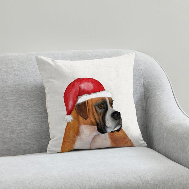 Boxer Christmas Hat Cushion  image 1 of 2