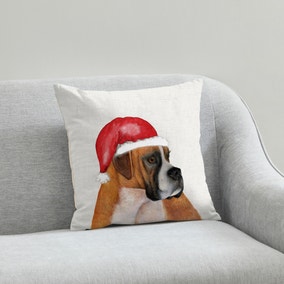 Boxer Christmas Hat Cushion 