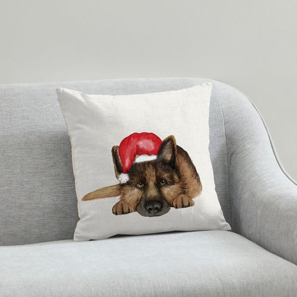 German Shepherd Christmas Hat Cushion Dunelm