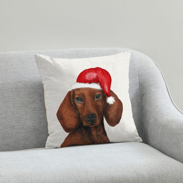 Dachshund Christmas Hat Cushion Natural undefined