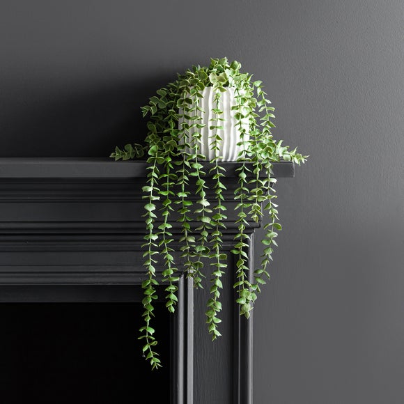 Artificial Trailing Eucalyptus In White Textured Plant Pot