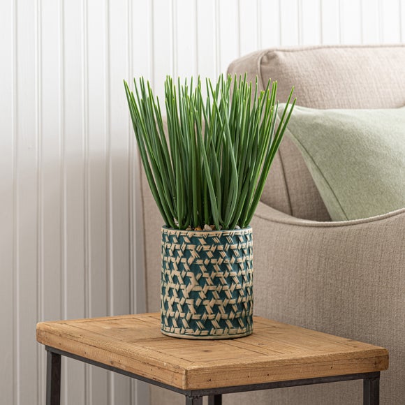 Artificial Sword Grass In Patterned Ceramic Plant Pot