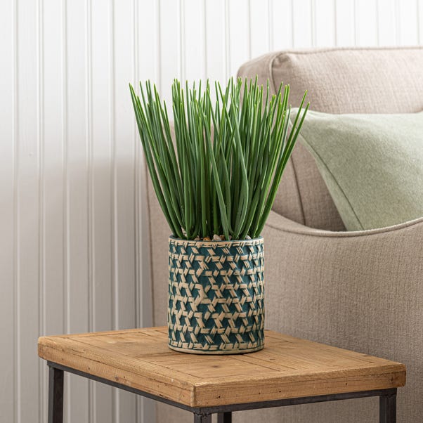Artificial Sword Grass in Patterned Ceramic Plant Pot image 1 of 3