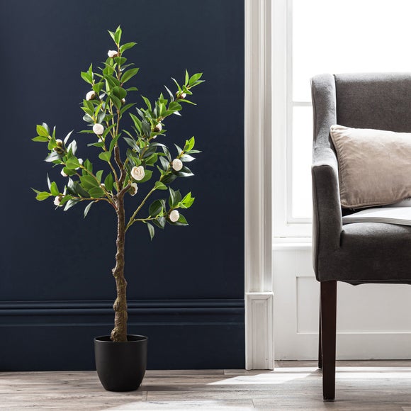 Artificial Camellia Tree In Black Plant Pot