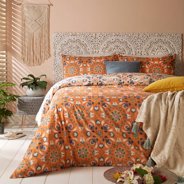 furn. Folk Flora Orange Reversible Duvet Cover and Pillowcase Set image 1 of 4
