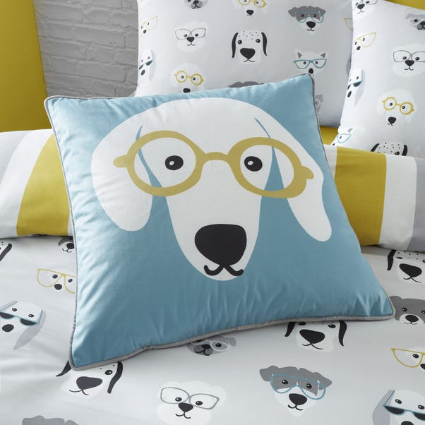 Catherine Lansfield Cool Dogs Blue and Yellow Cushion image 1 of 4