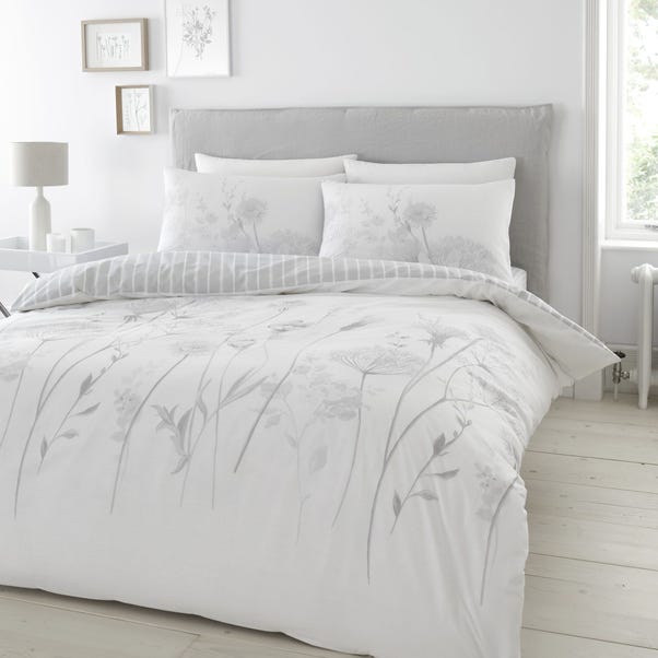 Catherine Lansfield Meadowsweet Floral White Reversible Duvet Cover and Pillowcase Set image 1 of 4
