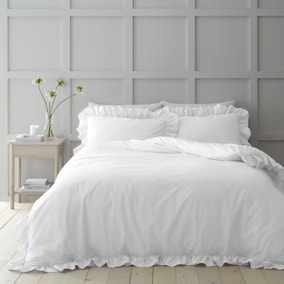 Bianca 100% Cotton White Relaxed Frills Duvet Cover and Pillowcase Set