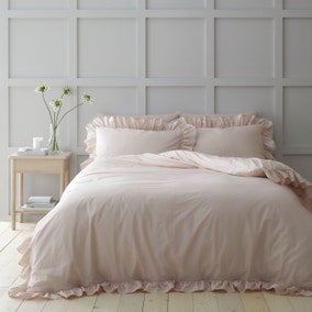 Bianca 100% Cotton Blush Relaxed Frills Duvet Cover and Pillowcase Set