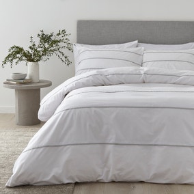Content By Terence Conran Halstead Pleats White and Grey Striped 100% Cotton Duvet Cover and Pillowcase Set