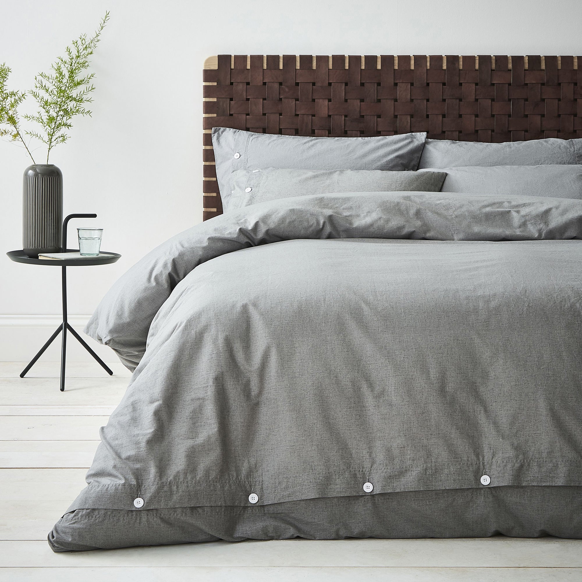Content By Terence Conran Washed Textured Grey 100% Cotton Duvet Cover and Pillowcase Set Grey