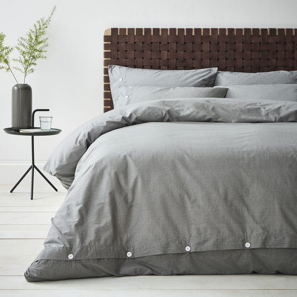 Content By Terence Conran Washed Textured Grey 100% Cotton Duvet Cover and Pillowcase Set image 1 of 5