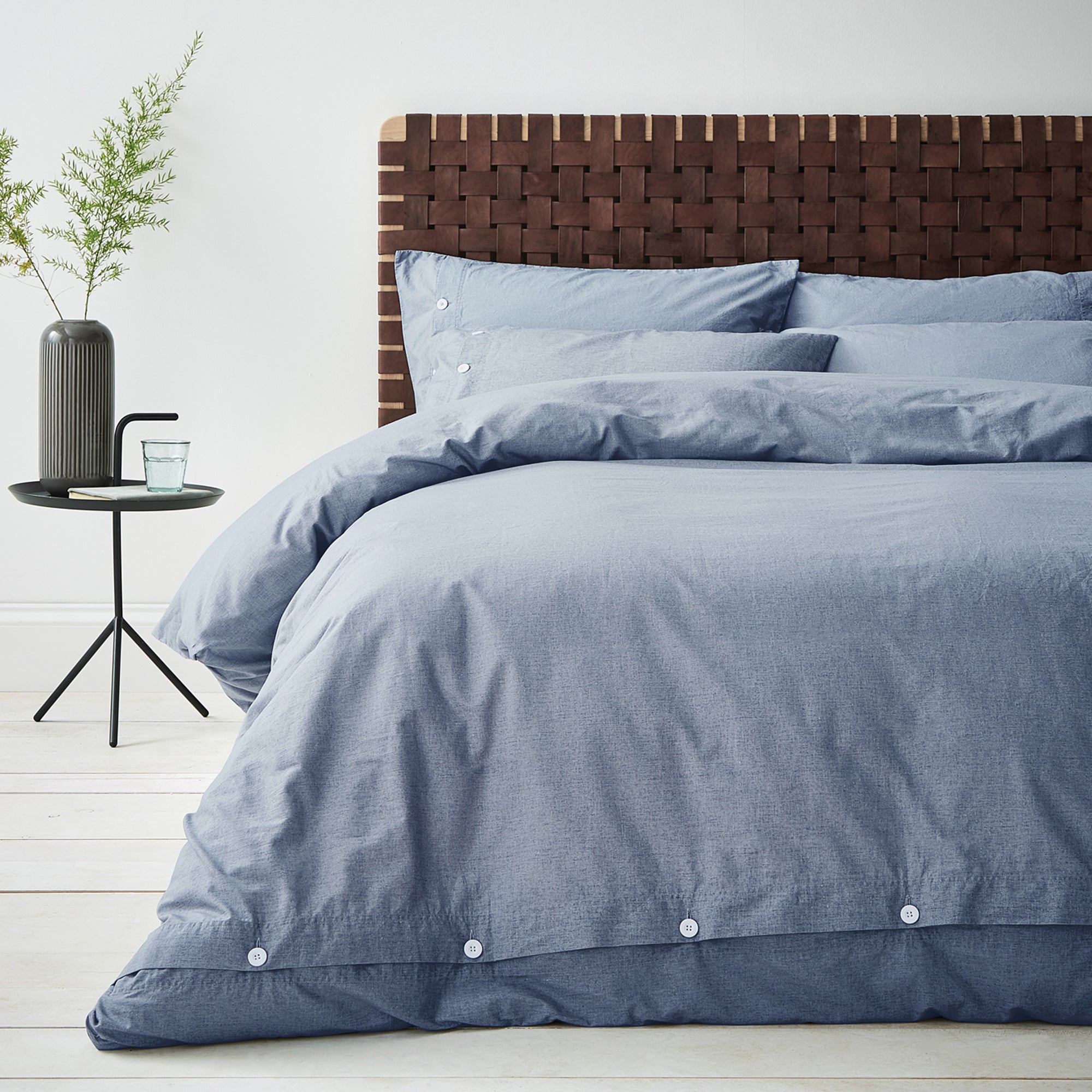 Photo of Content by terence conran washed textured blue 100 cotton duvet cover and pillowcase set light blue