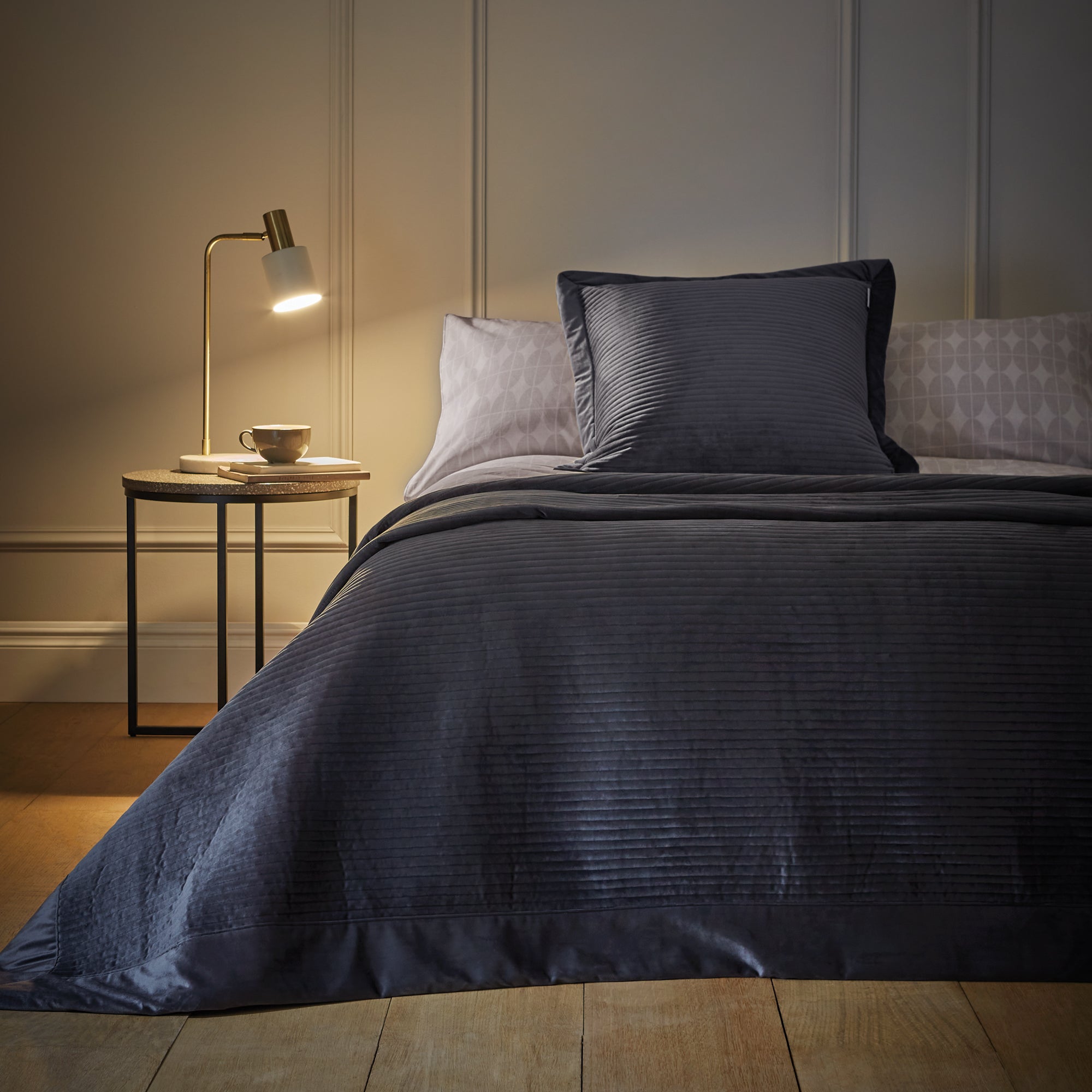 Content By Terence Conran Linear Velvet Bedspread Charcoal