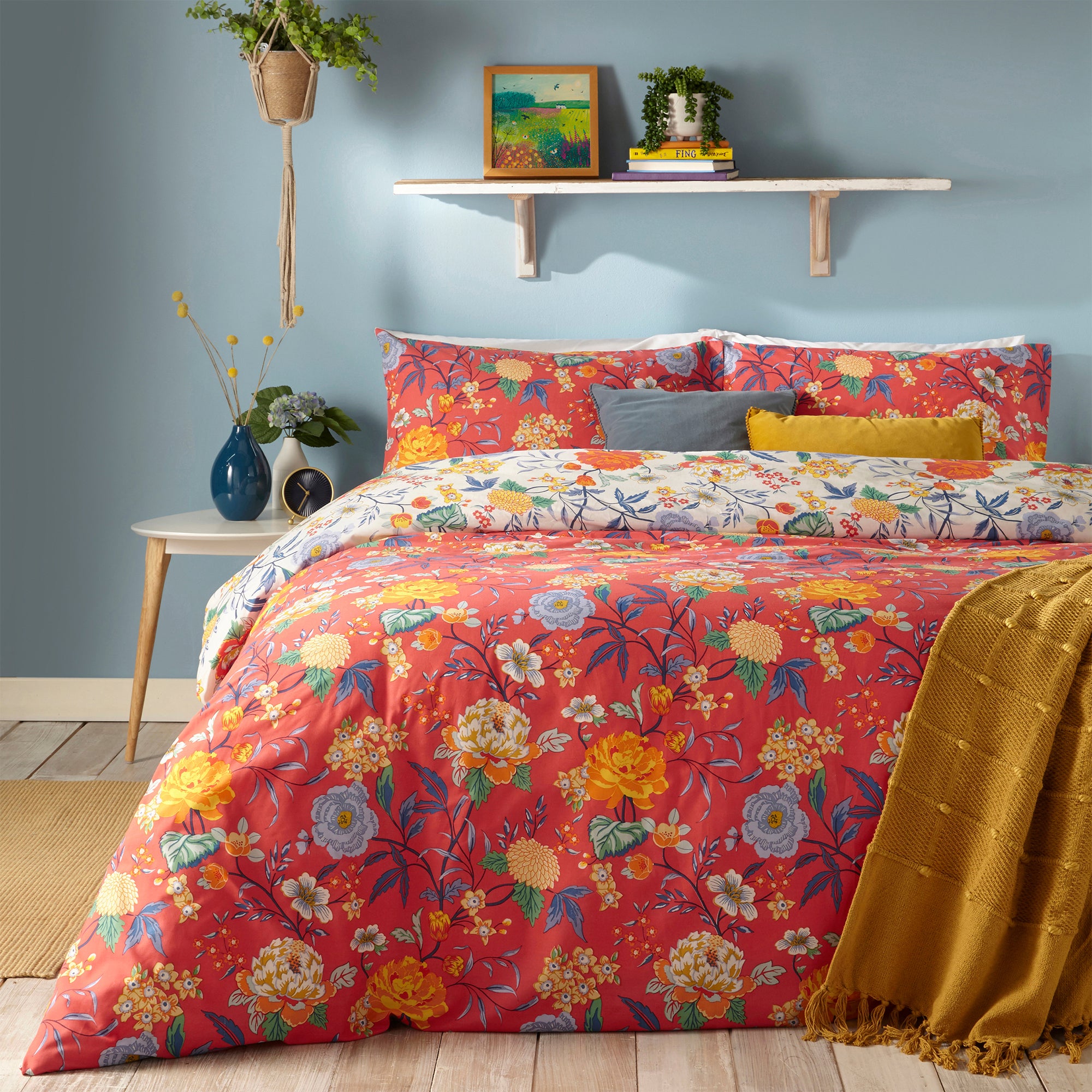 Photos - Pillowcase Azalea furn.  Red Reversible Duvet Cover and  Set Red/Blue/Yellow 