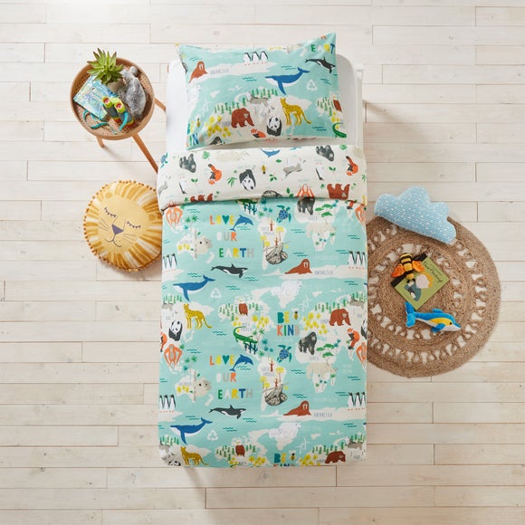 Photos - Children's Bed Linen COVER furn. Love Our Earth Blue 100 Cotton Duvet  and Pillowcase Set 