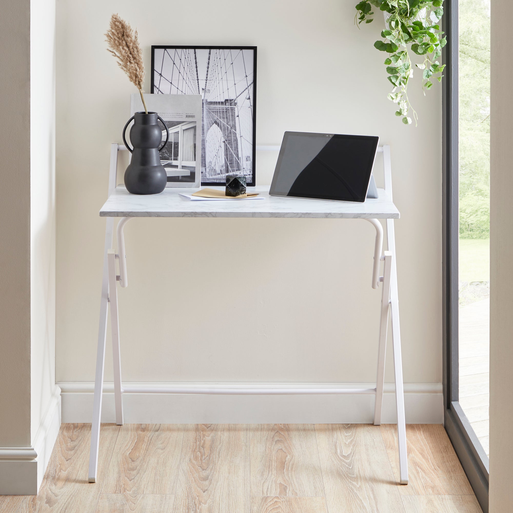 Photos - Sofa Effect Evelyn Marble  Folding Desk White/Grey 
