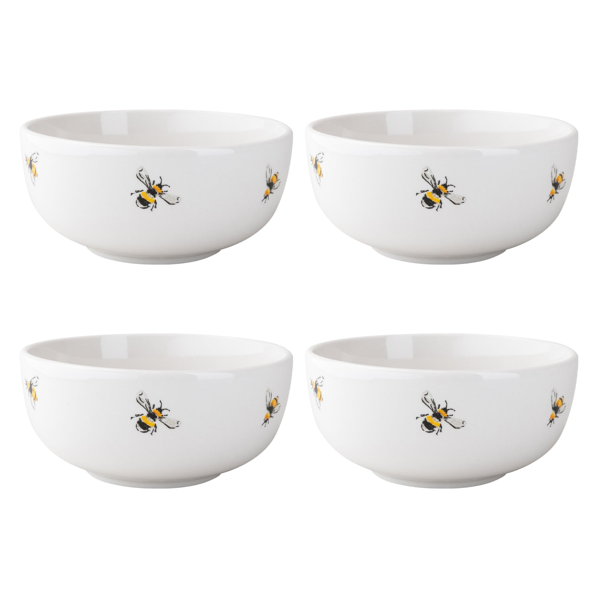 Set Of 4 Bee Cereal Bowls White