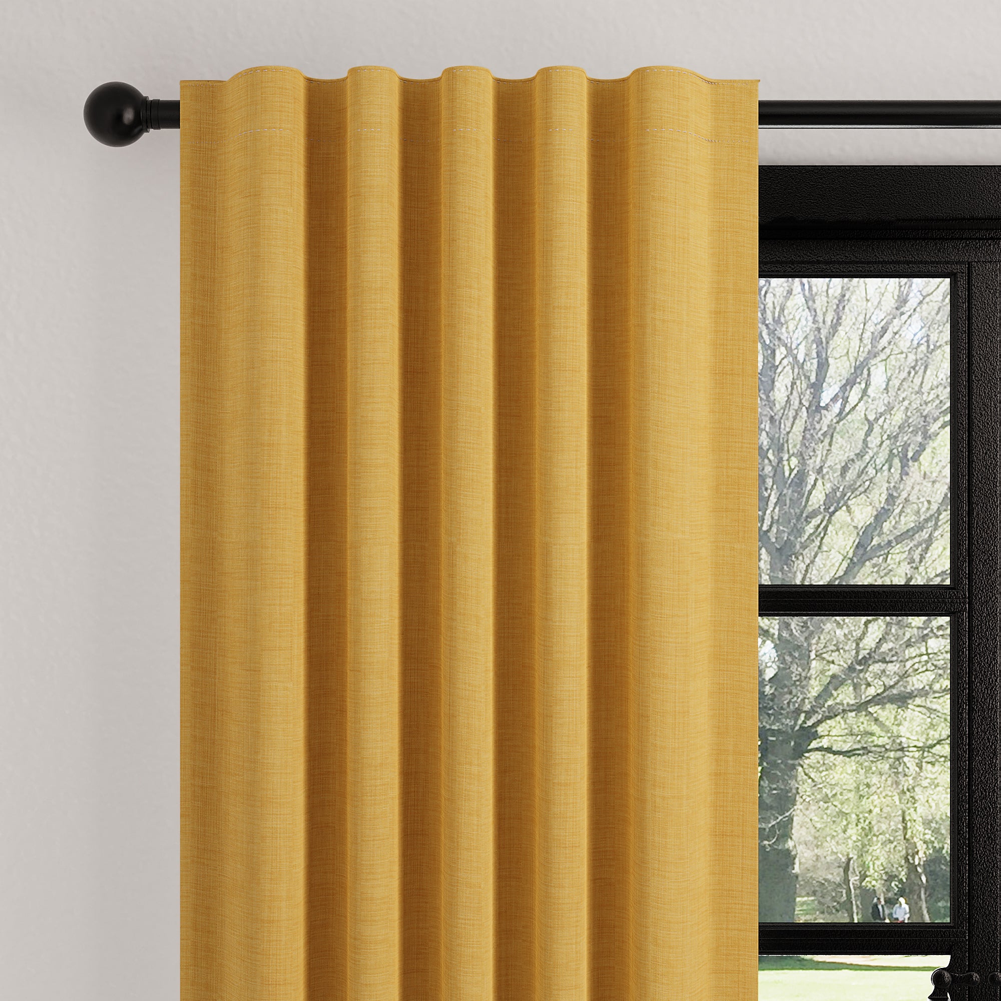 Photo of Mason tab top pencil pleat ochre curtains ochre