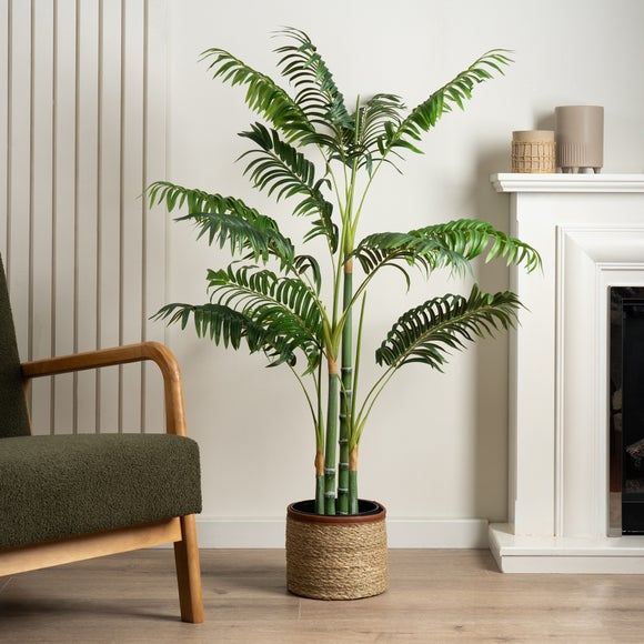 Artificial Golden Palm Tree In Black Plastic Plant Pot