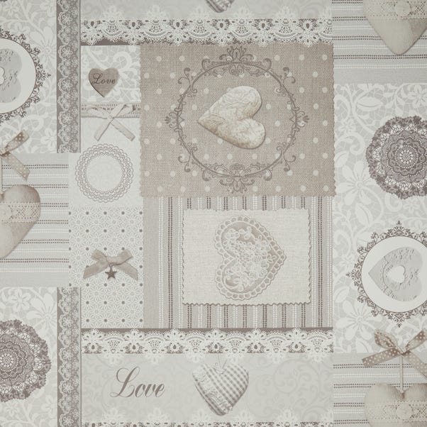 By the Metre Vintage Hearts Grey PVC image 1 of 1