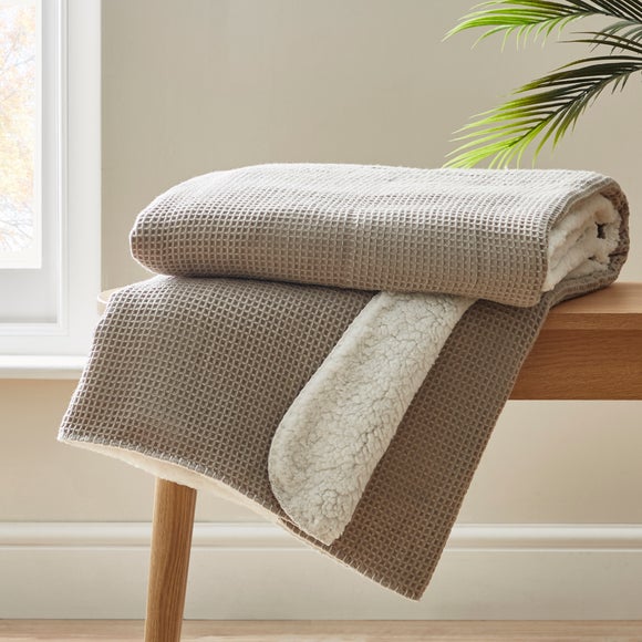 Waffle Sherpa Grey Throw Dunelm