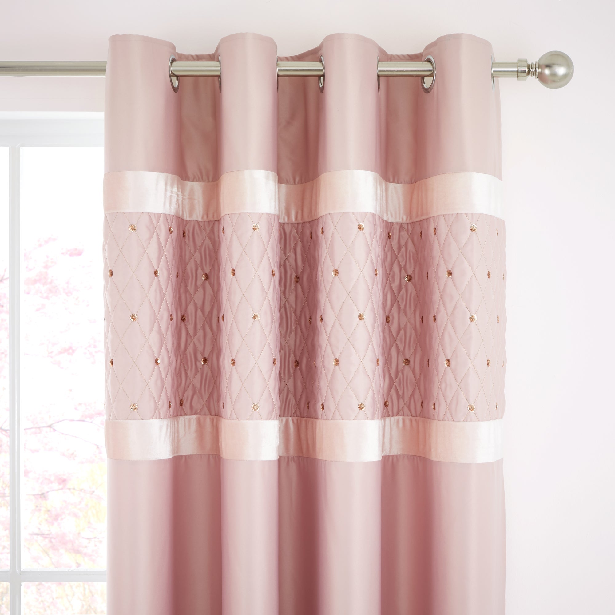 Photos - Curtains & Drapes Catherine Lansfield Blush Sequin Cluster Eyelet Curtains Pink 