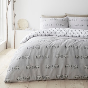 Pineapple Elephant Tembo Silver 100% Cotton Reversible Duvet Cover and Pillowcase Set