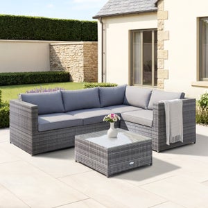 Rattan Grey Corner Sofa And Coffee Table
